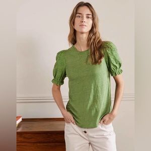 Boden- Broderie Sleeve Linen T-Shirt